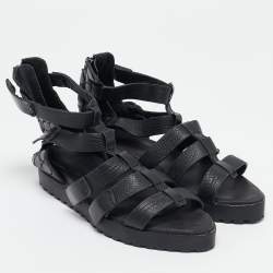 Alexander Wang Black Croc Embossed Leather and Leather Ankle Strap Sandals Size 37