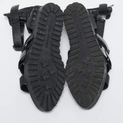 Alexander Wang Black Croc Embossed Leather and Leather Ankle Strap Sandals Size 37