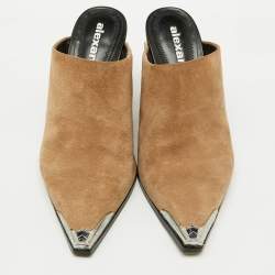 Alexander Wang Brown Suede Block Heel Pointed Toe Mules Size 39