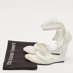 Alexander Wang White Leather and Mesh Ankle Wedge Ankle Strap Pumps Size 37