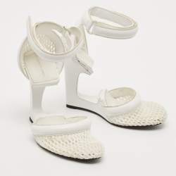 Alexander Wang White Leather and Mesh Ankle Wedge Ankle Strap Pumps Size 37
