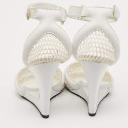 Alexander Wang White Leather and Mesh Ankle Wedge Ankle Strap Pumps Size 37