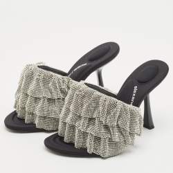 Alexander Wang Black Fabric Crystal Embellished Nala Slide Sandals Size 36