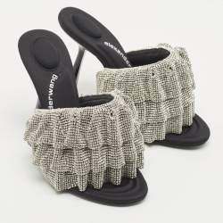 Alexander Wang Black Fabric Crystal Embellished Nala Slide Sandals Size 36
