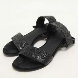 Alexander Wang Black Croc Embossed Leather Slingback Sandals Size 36