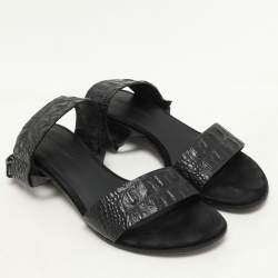 Alexander Wang Black Croc Embossed Leather Slingback Sandals Size 36