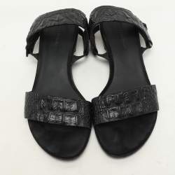 Alexander Wang Black Croc Embossed Leather Slingback Sandals Size 36