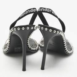 Alexander Wang Black PVC and Stretch Band Nova Studded Slingback Sandals Size 39.5