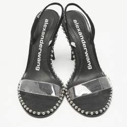 Alexander Wang Black PVC and Stretch Band Nova Studded Slingback Sandals Size 39.5