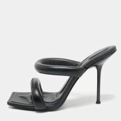 Alexander Wang Black Leather Julie Tubular Slide Sandals Size 39