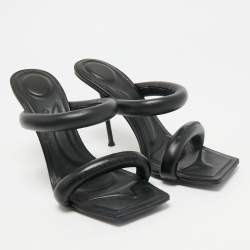 Alexander Wang Black Leather Julie Tubular Slide Sandals Size 39