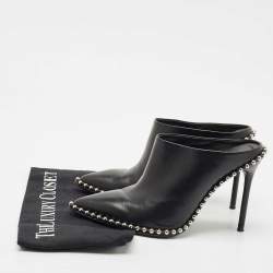 Alexander Wang Black Leather Eri Studded Pointed Toe Mules Size 37