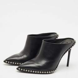 Alexander Wang Black Leather Eri Studded Pointed Toe Mules Size 37