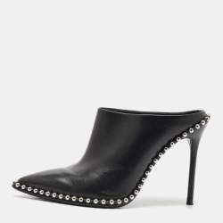 Alexander Wang Black Leather Eri Studded Pointed Toe Mules Size 37