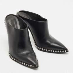 Alexander Wang Black Leather Eri Studded Pointed Toe Mules Size 37