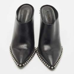 Alexander Wang Black Leather Eri Studded Pointed Toe Mules Size 37