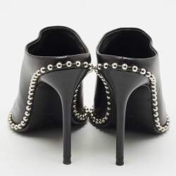 Alexander Wang Black Leather Eri Studded Pointed Toe Mules Size 37