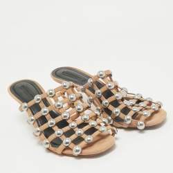 Alexander Wang Nude Suede Sadie Studded Caged Mule Sandals Size 39