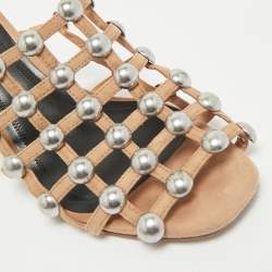 Alexander Wang Nude Suede Sadie Studded Caged Mule Sandals Size 39