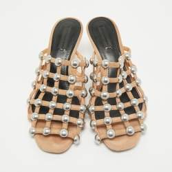 Alexander Wang Nude Suede Sadie Studded Caged Mule Sandals Size 39