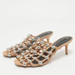 Alexander Wang Nude Suede Sadie Studded Caged Mule Sandals Size 39