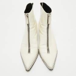 Pre Owned Alexander Wang White Leather Eri Studded Ankle Length Boots Size 41