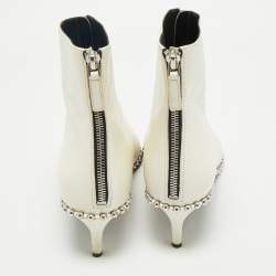 Pre Owned Alexander Wang White Leather Eri Studded Ankle Length Boots Size 41