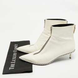 Pre Owned Alexander Wang White Leather Eri Studded Ankle Length Boots Size 41
