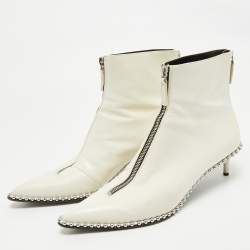 Pre Owned Alexander Wang White Leather Eri Studded Ankle Length Boots Size 41