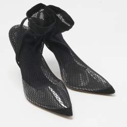 Pre Owned Alexander Wang Black Knit Fabric and PVC Caden Booties Size 39.5