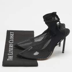 Pre Owned Alexander Wang Black Knit Fabric and PVC Caden Booties Size 39.5