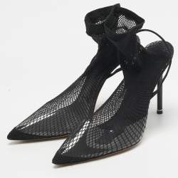 Pre Owned Alexander Wang Black Knit Fabric and PVC Caden Booties Size 39.5