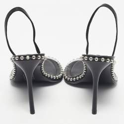 Pre Owned Alexander Wang Black Leather and PVC Studded Nova Slingback Sandals Size 39