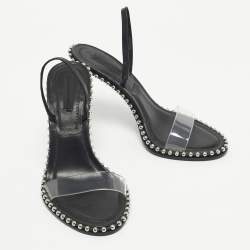 Pre Owned Alexander Wang Black Leather and PVC Studded Nova Slingback Sandals Size 39