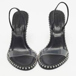 Pre Owned Alexander Wang Black Leather and PVC Studded Nova Slingback Sandals Size 39