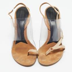 Pre Owned Alexander Wang Beige/Transparent Suede and PVC Thong Slingback Sandals Size 39