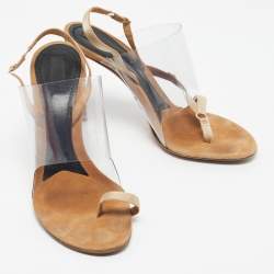 Pre Owned Alexander Wang Beige/Transparent Suede and PVC Thong Slingback Sandals Size 39