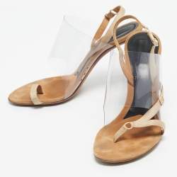 Pre Owned Alexander Wang Beige/Transparent Suede and PVC Thong Slingback Sandals Size 39