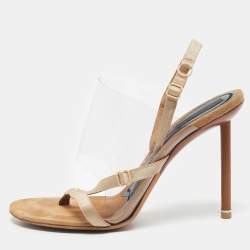 Pre Owned Alexander Wang Beige/Transparent Suede and PVC Thong Slingback Sandals Size 39