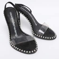 Pre Owned Alexander Wang Black/Transparent Suede and PVC Nova Slingback Sandals Size 37