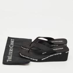 مملوكة مسبقًا Alexander Wang Black Canvas Thong Wedge Sandals Size 39