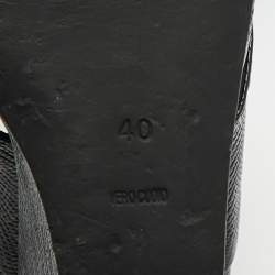 Pre Owned Alexander Wang Black Lizard Embossed Leather Cross Strap Wedge Sandals Size 40