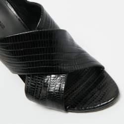 Pre Owned Alexander Wang Black Lizard Embossed Leather Cross Strap Wedge Sandals Size 40