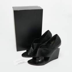 Pre Owned Alexander Wang Black Lizard Embossed Leather Cross Strap Wedge Sandals Size 40