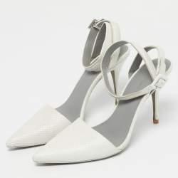 Pre Owned Alexander Wang White Snakeskin Embossed Leather Ankle Strap Pumps Size 40