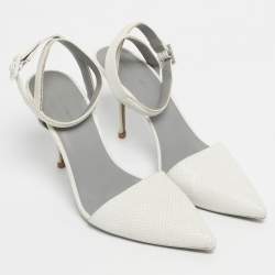 Pre Owned Alexander Wang White Snakeskin Embossed Leather Ankle Strap Pumps Size 40