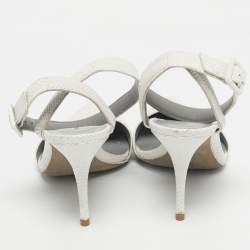 Pre Owned Alexander Wang White Snakeskin Embossed Leather Ankle Strap Pumps Size 40