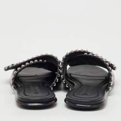 مملوكة مسبقًا Alexander Wang Black Leather Leidy Studded Flat Slide Sandals Size 38