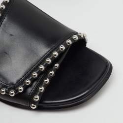 مملوكة مسبقًا Alexander Wang Black Leather Leidy Studded Flat Slide Sandals Size 38