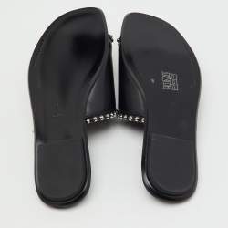 مملوكة مسبقًا Alexander Wang Black Leather Leidy Studded Flat Slide Sandals Size 38